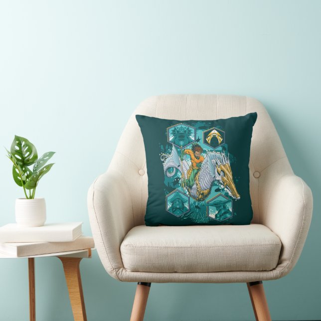 Aquaman Riding Seahorse Across Kingdoms Cushion (Chair)