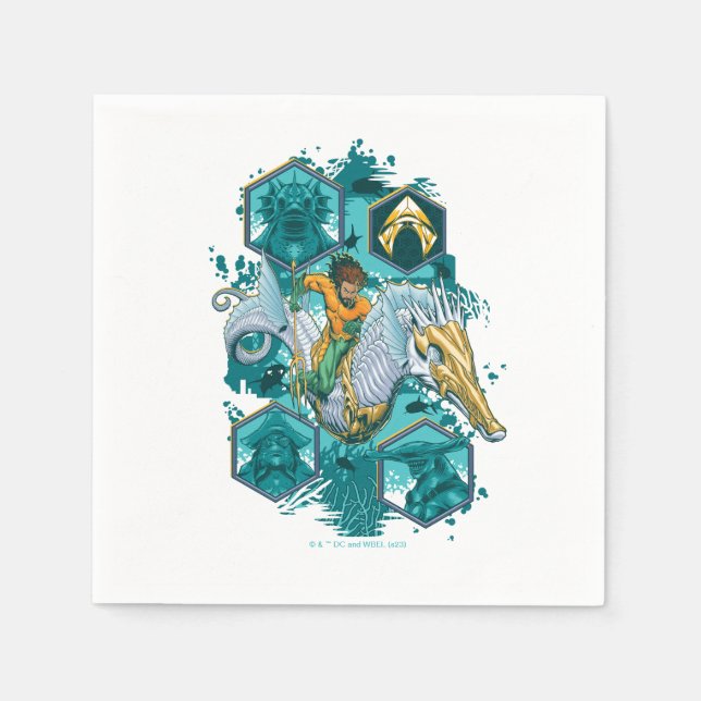 Aquaman Riding Seahorse Across Kingdoms Napkin (Front)