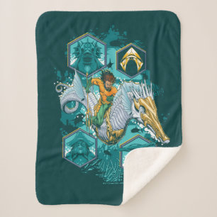 Aquaman Riding Seahorse Across Kingdoms Sherpa Blanket