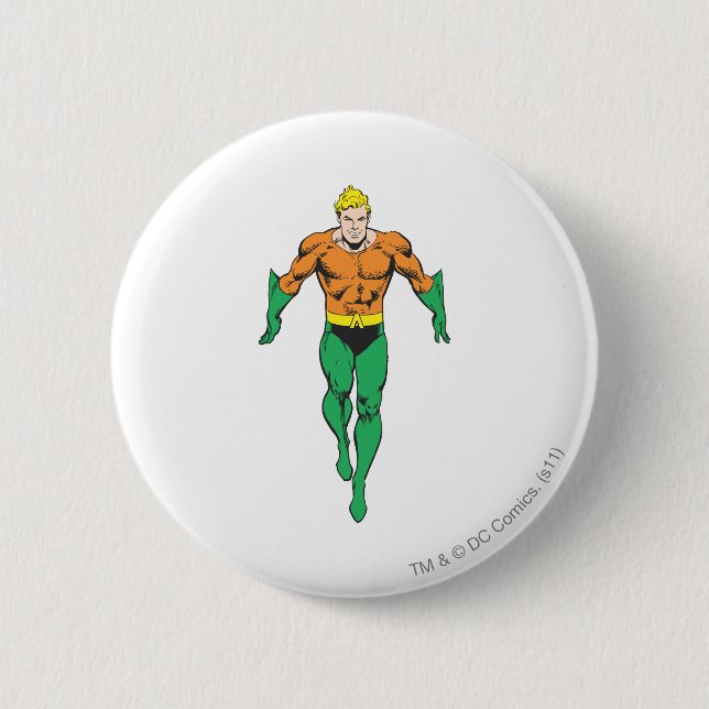 Aquaman Runs 6 Cm Round Badge (Front)