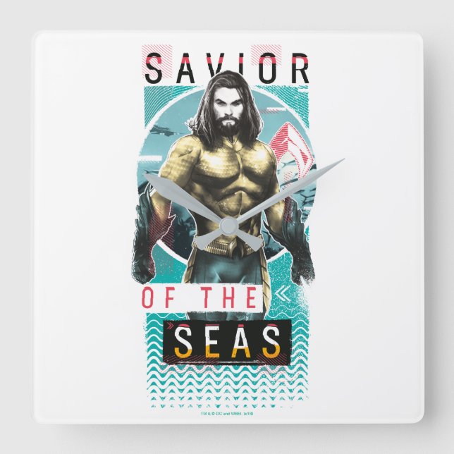 Aquaman | "Saviour Of The Seas" Modernist Graphic Square Wall Clock (Front)