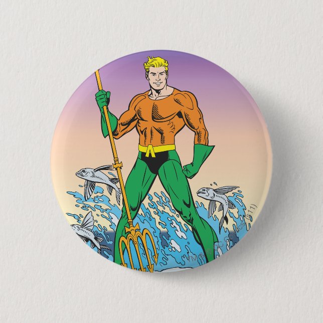 Aquaman Stands With Spear 6 Cm Round Badge (Front)