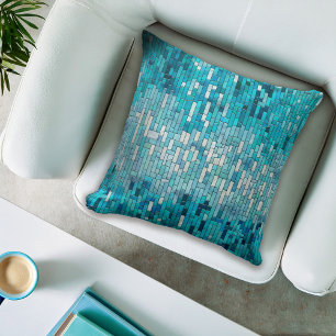 Aquamarine Abstract Mosaic Art Cushion