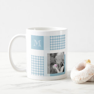 Aquamarine Add Your Photo Gingham Modern Monogram Coffee Mug