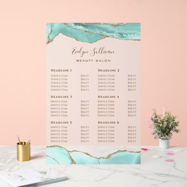 Aquamarine Agate Price List Acrylic Sign (Wedding)