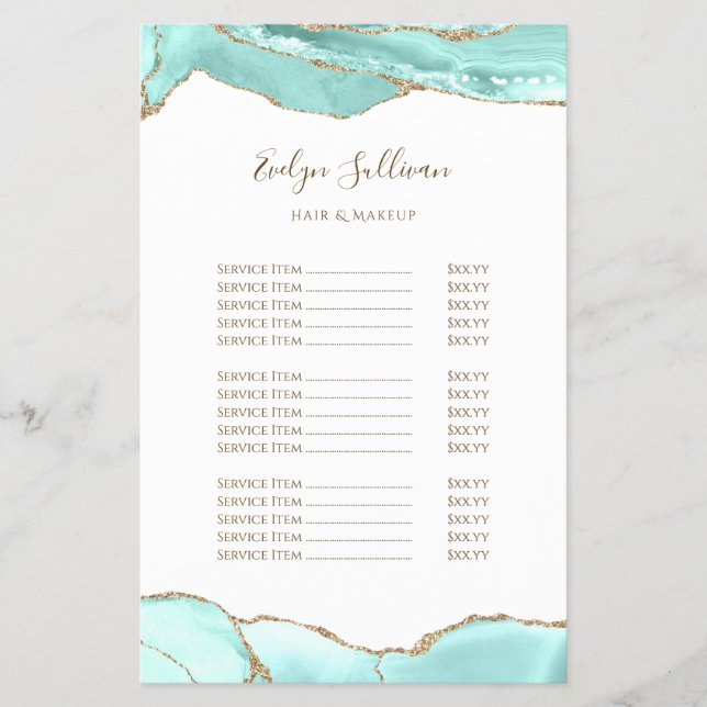 Aquamarine agate price list flyer (Front)