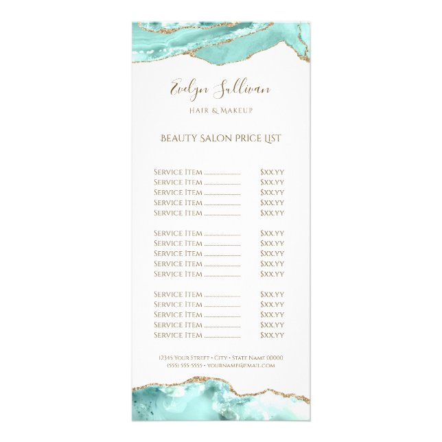 Aquamarine agate price list rack card (Front)