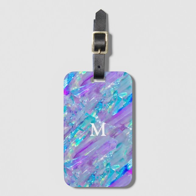 Aquamarine and Amethyst Crystal Luggage Tag (Front Vertical)