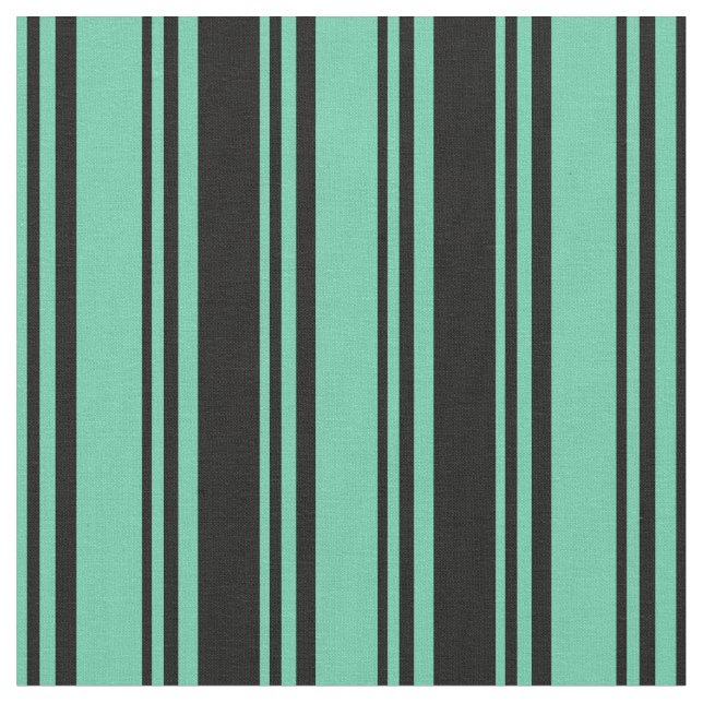 Aquamarine and Black Coloured Lined Pattern Fabric (Close Up)