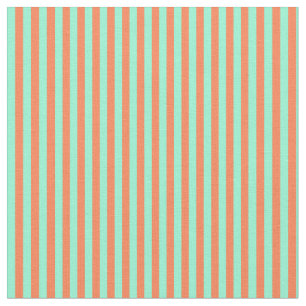 Aquamarine and Coral Lined Pattern Fabric