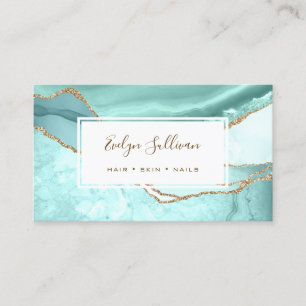 aquamarine and gold glitter agate business card