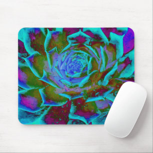 Aquamarine and Green Succulent Sedum Rosette Mouse Pad