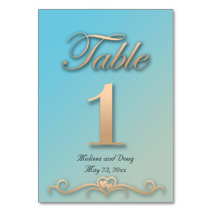 Aquamarine and Peach Wedding Table Cards