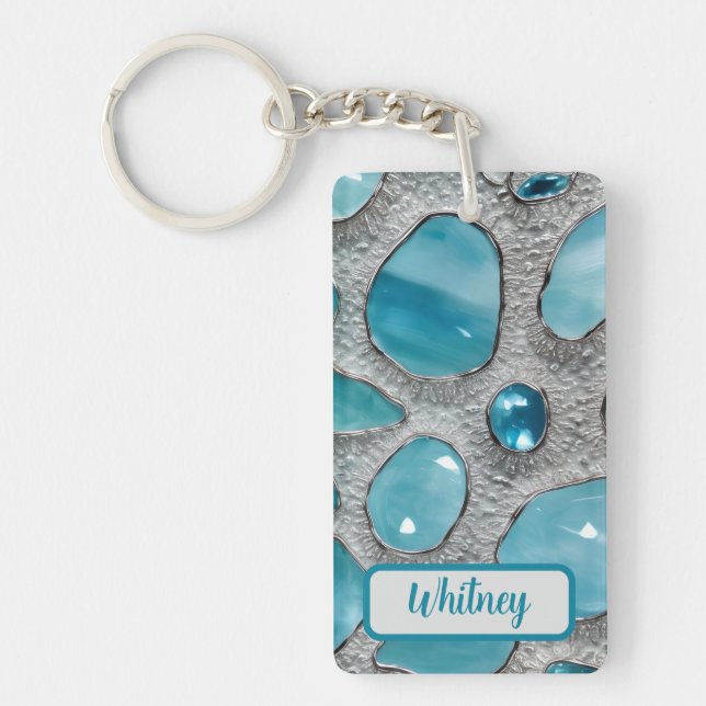 Aquamarine and Silver Inspired Keychain (05) (Front)