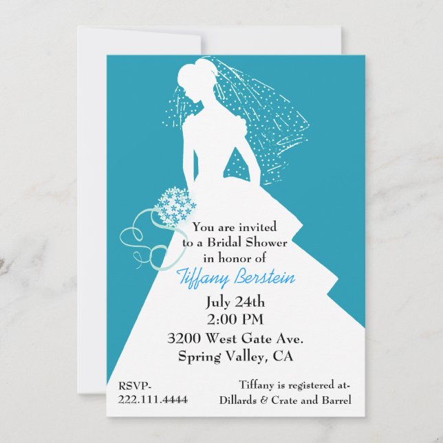 Aquamarine and White Bride Shower Invitation (Front)