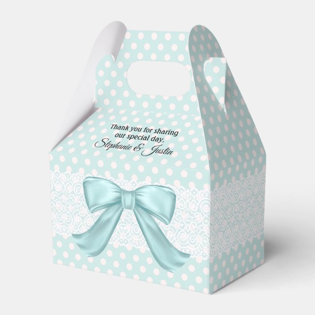 Aquamarine and White Polka Dot Favour Gift Box (Front Side)