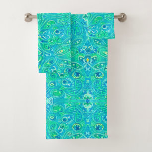 Aquamarine Arabesque Bohemian Pattern Bath Towel Set