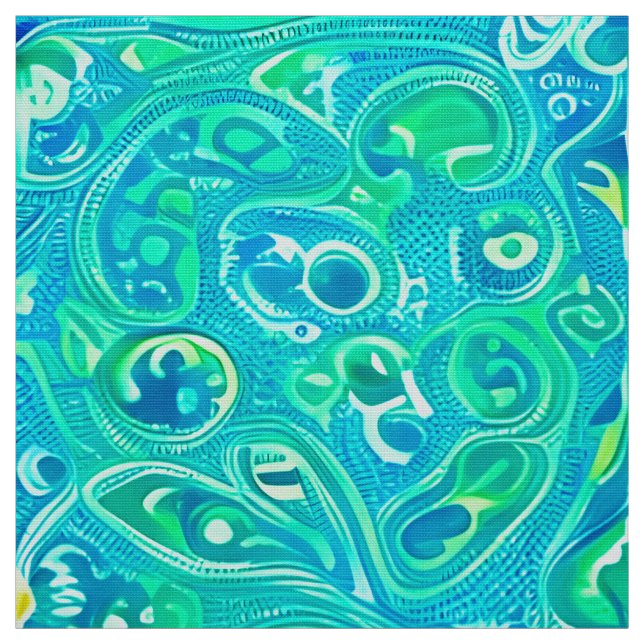 Aquamarine Arabesque Bohemian Pattern Fabric (Swatch)