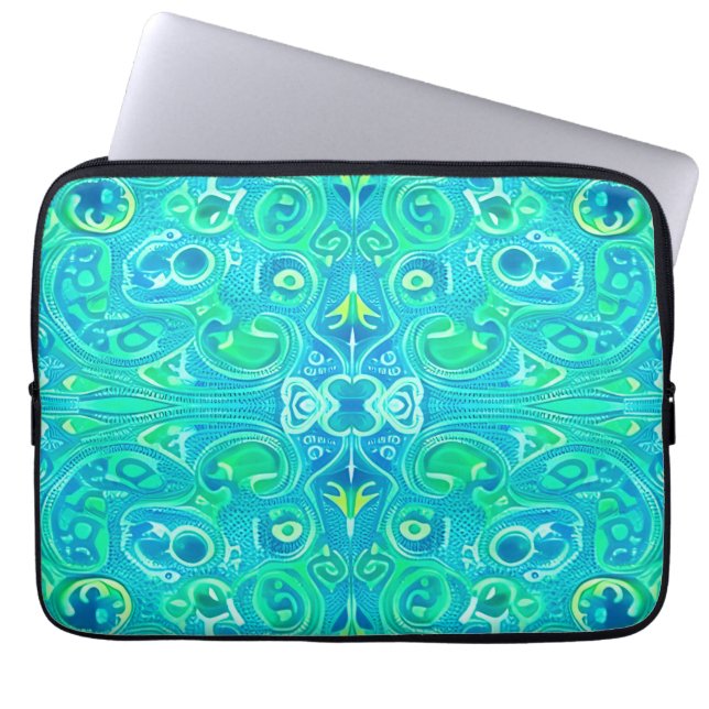 Aquamarine Arabesque Bohemian Pattern  Laptop Sleeve (Front)