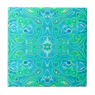 Aquamarine Arabesque Bohemian Pattern  Tile