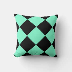 Aquamarine Black Chequered Diamond Pattern Cushion