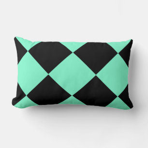Aquamarine Black Chequered Diamond Pattern Lumbar Cushion