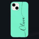 Aquamarine Black Elegant Calligraphy Script Name Case-Mate iPhone 14 Case<br><div class="desc">Aquamarine Elegant Black Calligraphy Script Custom Personalised Name iPhone 14 Smart Phone Cases features a modern and trendy simple and stylish design with your personalised name in elegant hand written calligraphy script typography on an aquamarine background. Designed by ©Evco Studio www.zazzle.com/store/evcostudio</div>