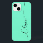Aquamarine Black Elegant Calligraphy Script Name Case-Mate iPhone 14 Case<br><div class="desc">Aquamarine Elegant Black Calligraphy Script Custom Personalised Name iPhone 14 Smart Phone Cases features a modern and trendy simple and stylish design with your personalised name in elegant hand written calligraphy script typography on an aquamarine background. Designed by ©Evco Studio www.zazzle.com/store/evcostudio</div>