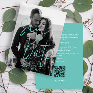  Aquamarine Black & White Trendy Romantic  Save The Date