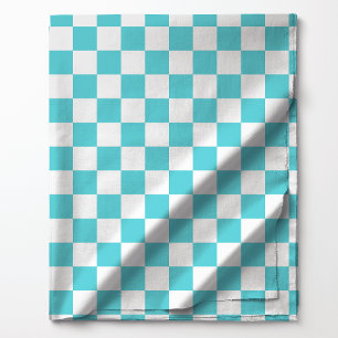 Aquamarine Blue and White Chequered Pattern Fabric