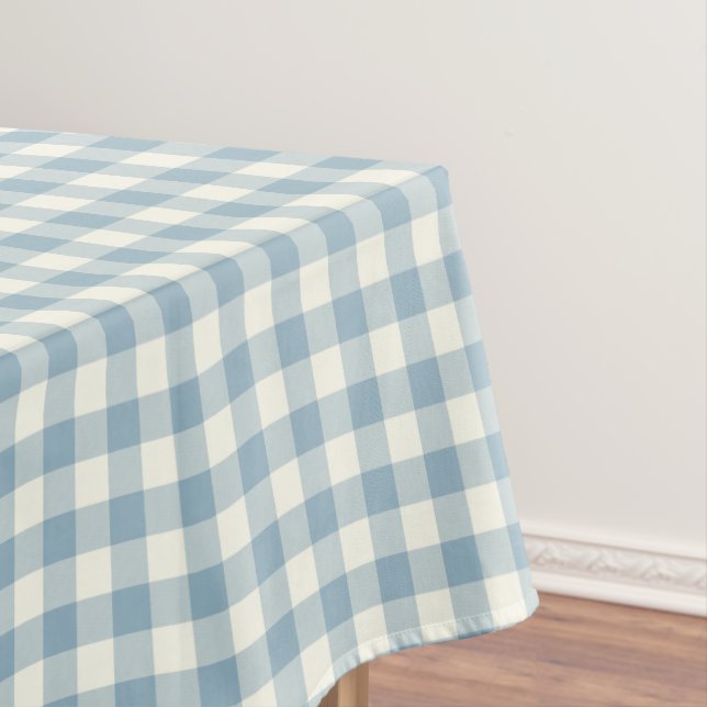 Aquamarine Blue Gingham Cotton Tablecloth (In Situ)