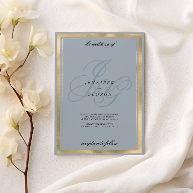 Aquamarine blue gold monogram initials wedding invitation (Aquamarine blue gold monogram initials wedding )