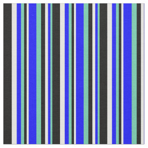 Aquamarine, Blue, Mint Cream & Black Lines Fabric