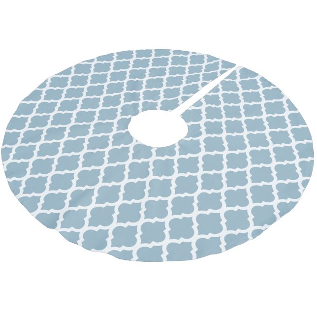 Aquamarine Blue Moroccan Tile Trellis Brushed Polyester Tree Skirt (Angled)