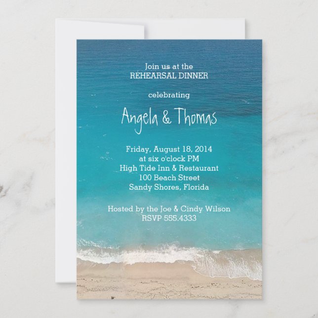 Aquamarine Blue Ocean Rehearsal Dinner Invitations (Front)
