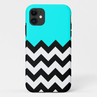 Aquamarine-Blue-On-Black-&-White-Zigzag-Pattern Case-Mate iPhone Case