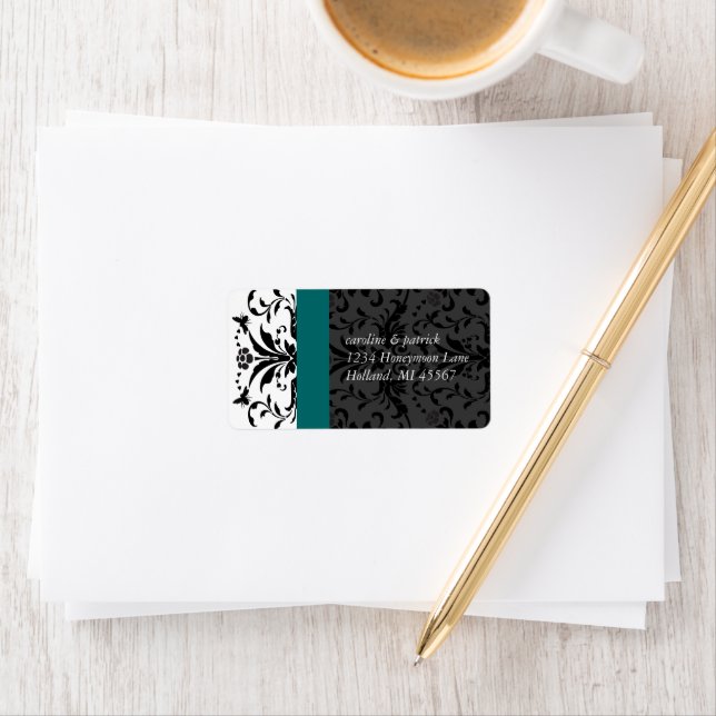 Aquamarine  Bumble Bee Damask  Address Labels (Insitu)