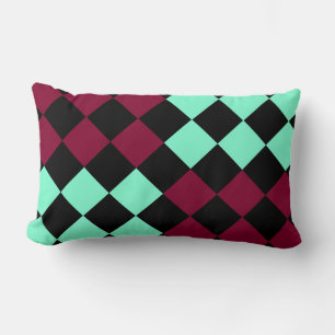 Aquamarine Burgundy Chequered Diamond Pattern Lumbar Cushion