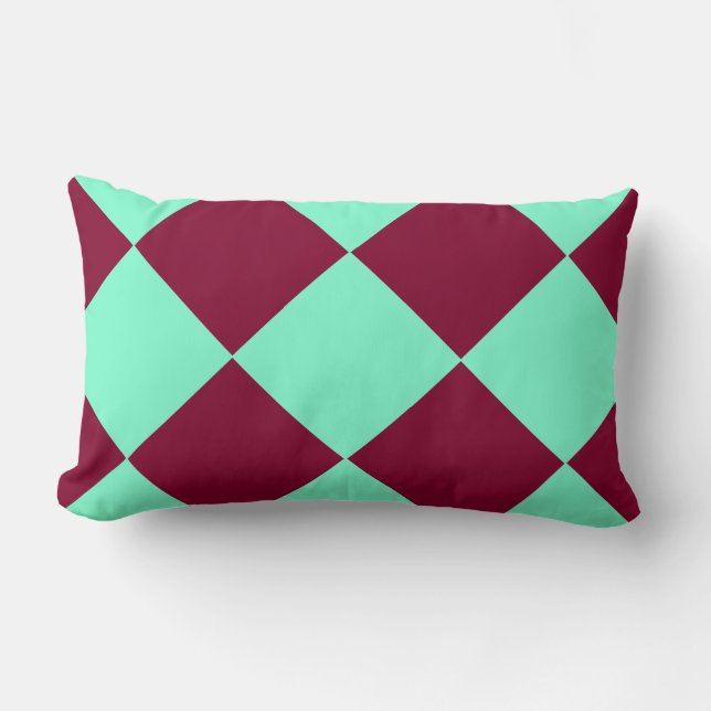 Aquamarine Burgundy Chequered Diamond Pattern Lumbar Cushion (Front)