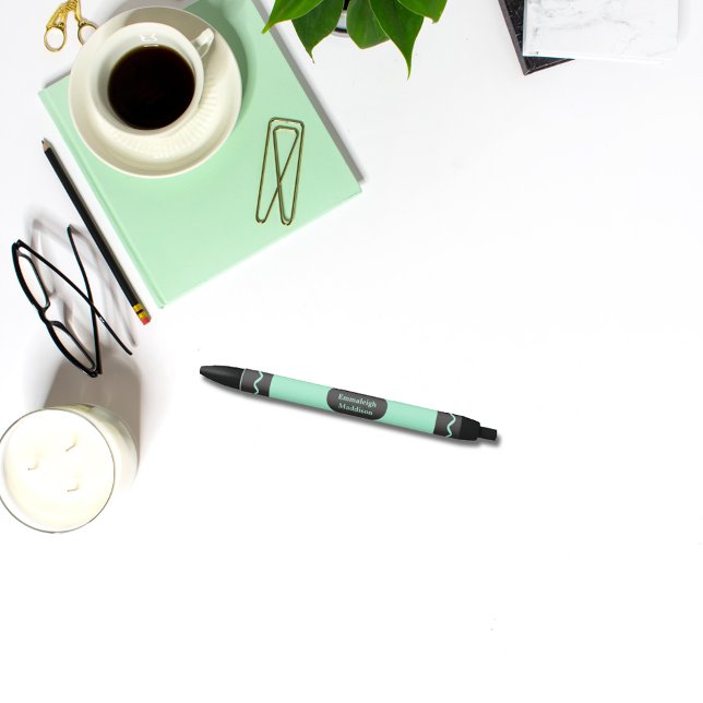 Aquamarine Colour Crayon Wrap Monogram Black Ink Pen (Creator Uploaded)