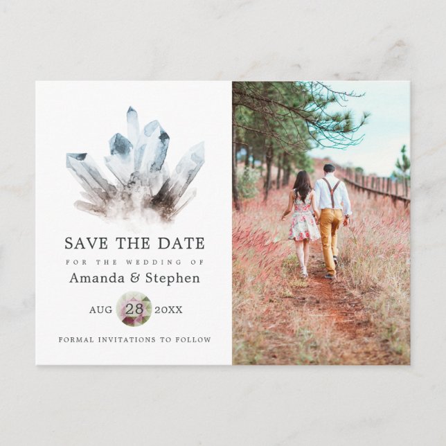 Aquamarine Crystal Wedding Save the Date Postcard (Front)