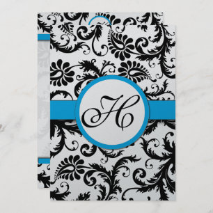 Aquamarine Damask Swirls Wedding Invitation