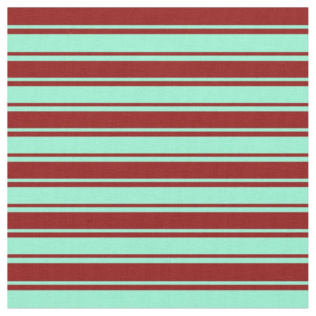Aquamarine & Dark Red Stripes Fabric (Close Up)