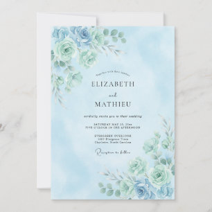 Aquamarine Delicate Botanical Wedding Invitation