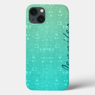 Aquamarine Fancy Damask Turquoise Personalised Art iPhone 13 Case
