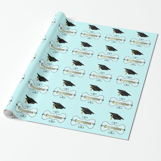 Aquamarine Graduation Wrapping Paper (Unrolled)