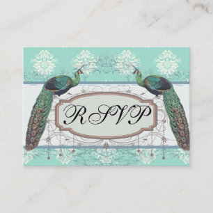 aquamarine green and cream peacock damask enclosure card