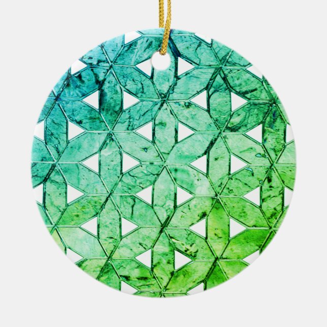 Aquamarine green Mosaic | flower of life Ceramic Tree Decoration (Front)