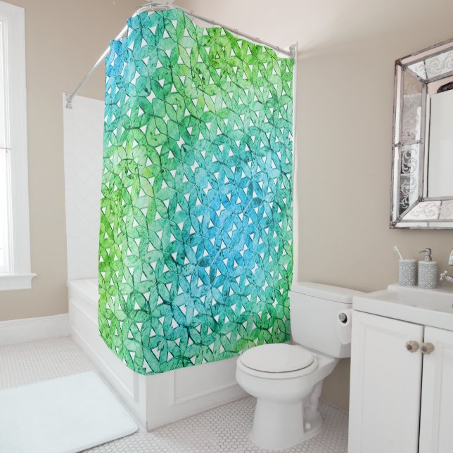 Aquamarine green Mosaic | flower of life Shower Curtain (In Situ)