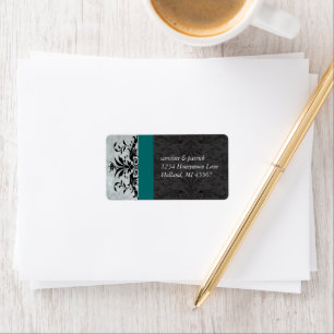 Aquamarine Grey Damask Address Labels -
